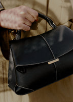 Mokki Mini - Textured Black with Ecru Stitching